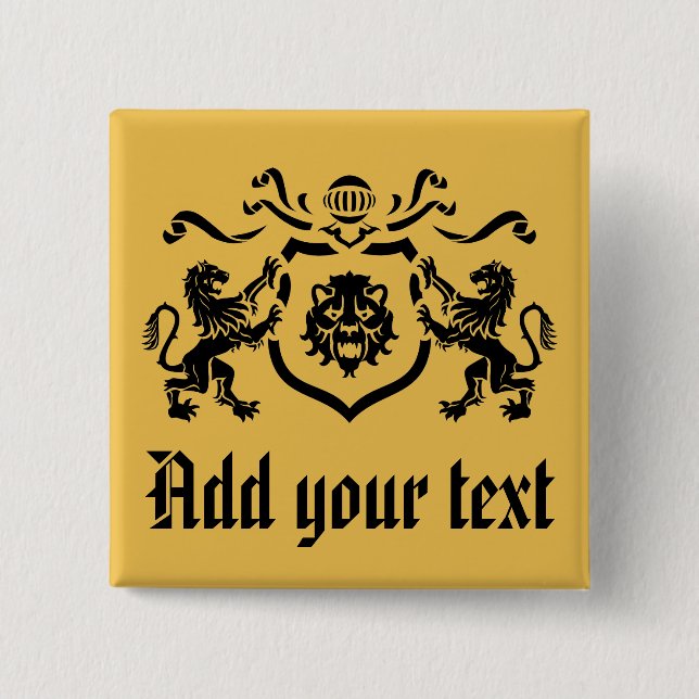 Custom Text Heraldic Lion Pinback Button (Front)