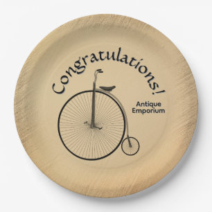 Custom Text High-Wheel Antique Bicycle Rustic  Paper Plates