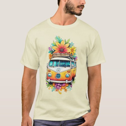 Custom Text Hippie Van T_Shirt