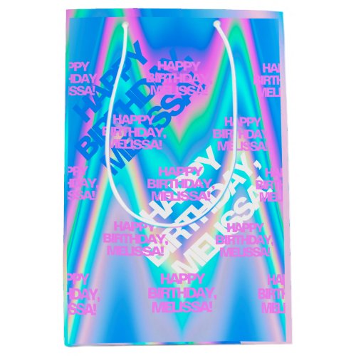 Custom Text Holographic Eyecatching Y2K Rainbow Medium Gift Bag