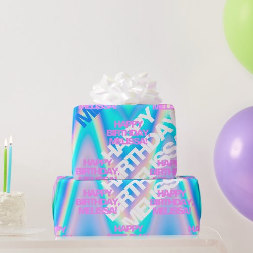 Custom Text Holographic Iridescent Y2K Modern Wrapping Paper