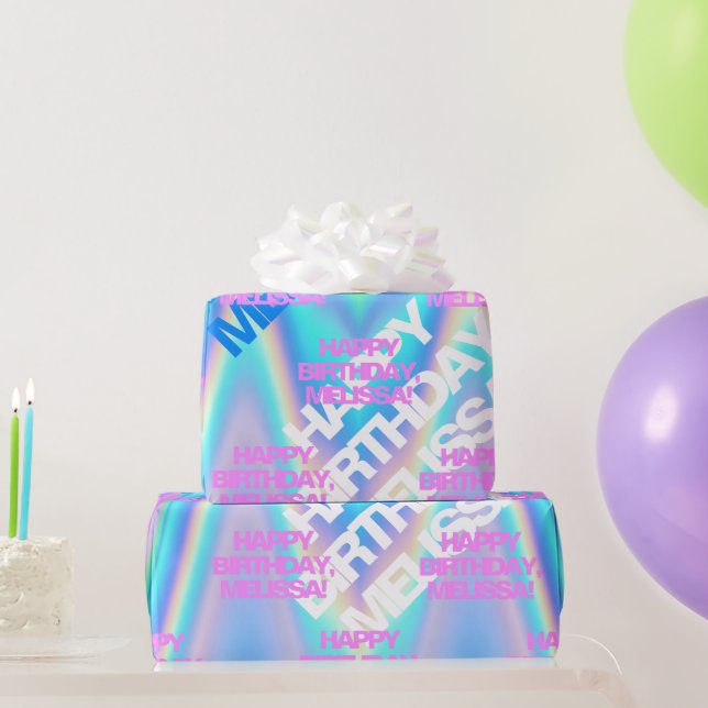 Custom Text Holographic Iridescent Y2K Modern Wrapping Paper (Party Gifts)