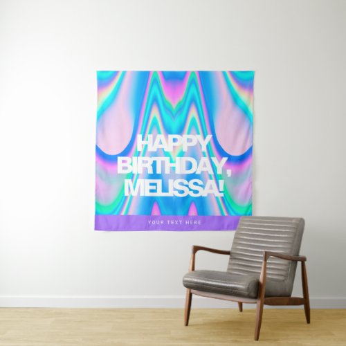 Custom text Holographic Iridescent Y2K Party Tapestry