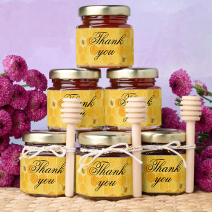 Custom Text Honey Jar Favors with Wooden Dipper