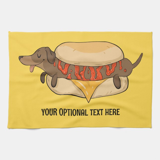 Custom Text Hot Dog Kitchen Towel (Horizontal)