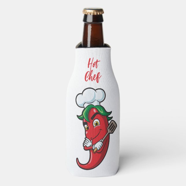 Custom Text Hot Pepper Chef Bottle Cooler (Bottle Front)