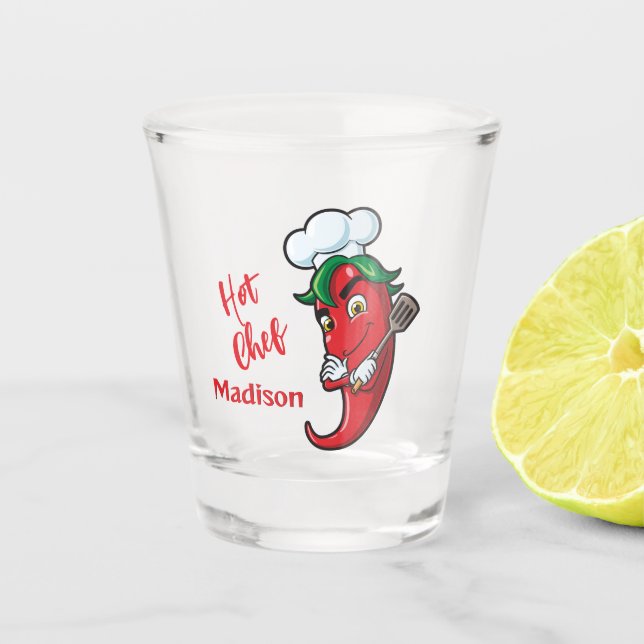 Custom Text Hot Pepper Chef Shot Glass (Front)