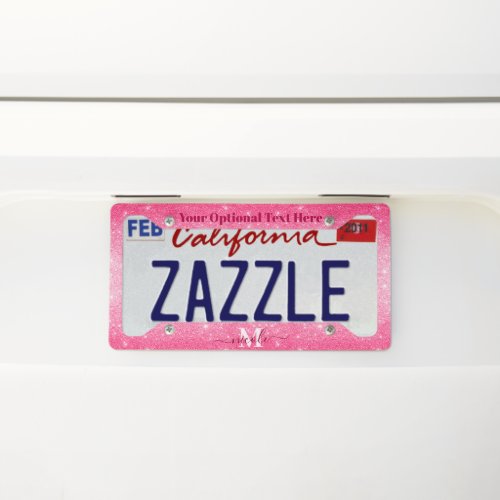 Custom Text Hot Pink Glitter License Plate Frame