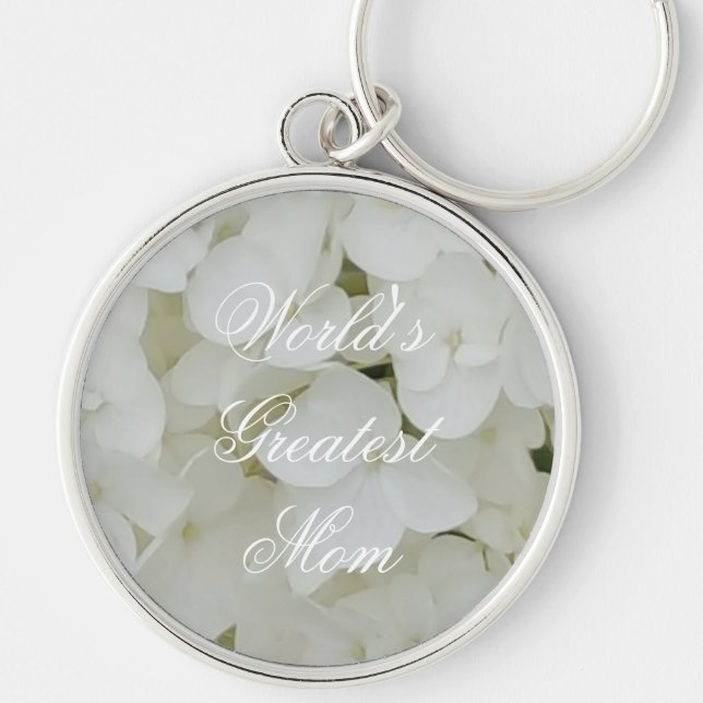 Custom Text Hydrangea Flower White Flowers Floral Keychain (Front)