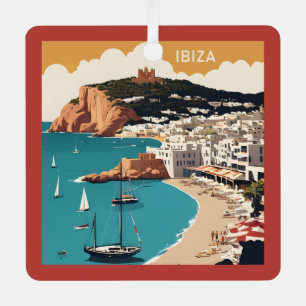 Custom Text Ibiza, Spain Travel Poster Metal Ornament