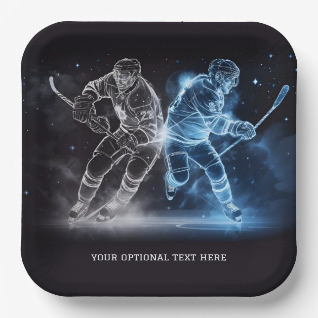 Custom Text Ice Hockey Paper Plates (Front)
