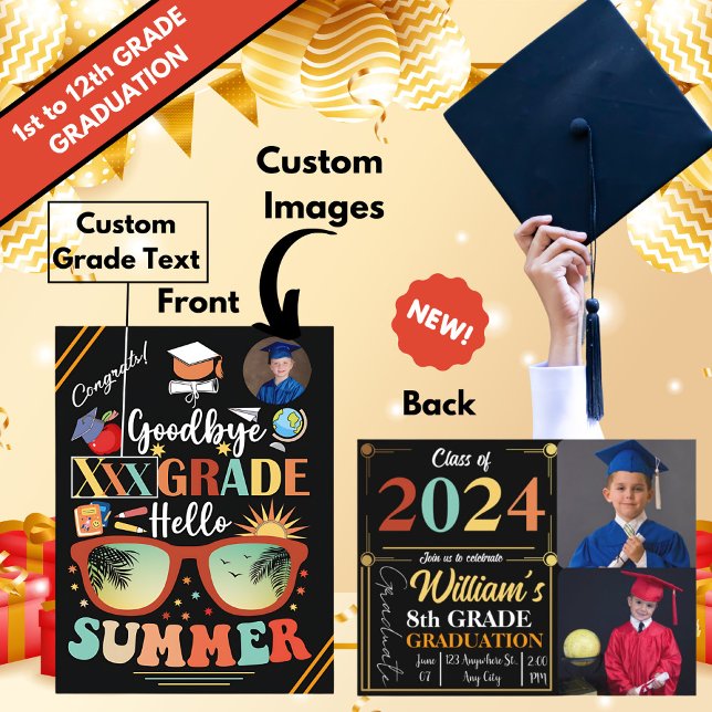 Custom Text & Image Hello Summer Funny Graduation Announcement Postcard (Creator Uploaded)