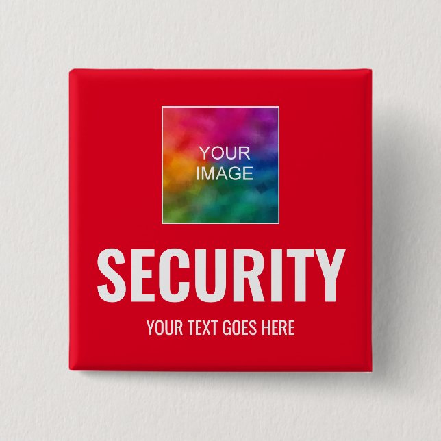 Custom Text & Image Template Red White Security Button (Front)