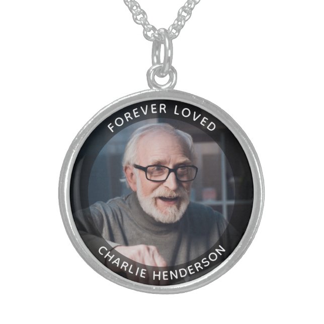 Custom Text In Loving Memory Photo Keepsake Sterling Silver Necklace (Front)