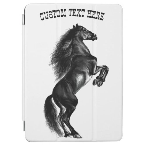 Custom Text iPad Cover Upright Black Wild Horse