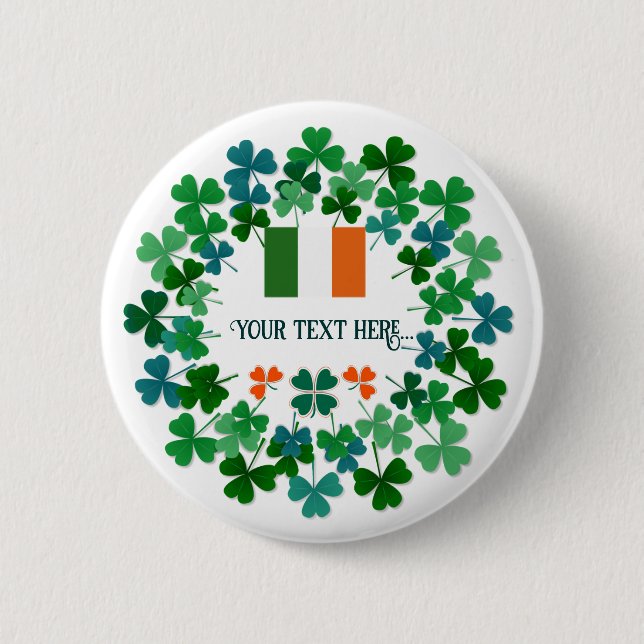 Custom Text Irish Shamrock and Flag  Button (Front)