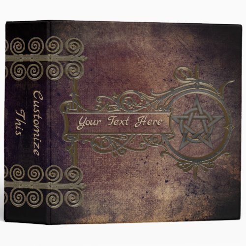 Custom Text Iron Pentacle  Swirl Pagan Shadows 3 Ring Binder