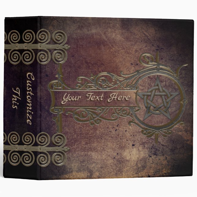 Custom Text Iron Pentacle & Swirl Pagan Shadows 3 Ring Binder (Front/Spine)
