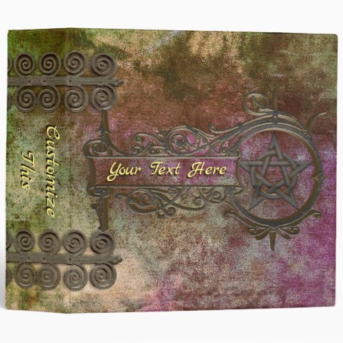 Custom Text Iron Pentacle Swirls Shadows Book 3 Ring Binder