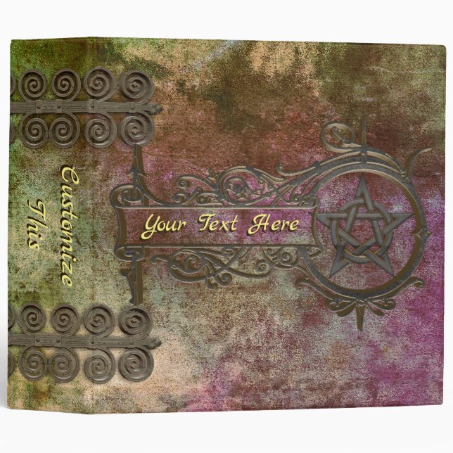 Custom Text Iron Pentacle Swirls Shadows Book 3 Ring Binder (Front/Spine)