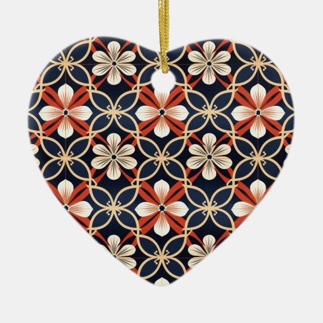Custom Text Japanese Floral Pattern Ceramic Ornament (Front)
