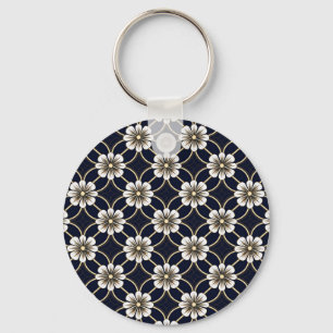 Custom Text Japanese Floral Pattern Keychain