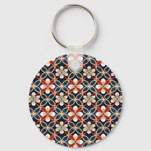 Custom Text Japanese Floral Pattern Keychain