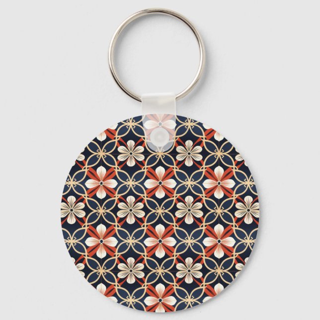 Custom Text Japanese Floral Pattern Keychain (Front)
