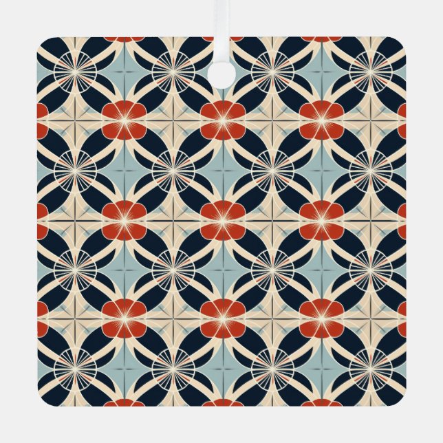 Custom Text Japanese Floral Pattern Metal Ornament (Front)