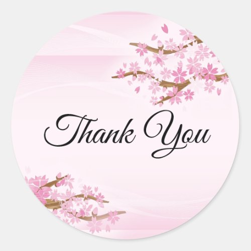 Custom Text Japanese Pink Cherry Blossom Thank You Classic Round Sticker