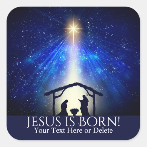 Custom Text Jesus is Born Nativity Christmas Star Square Sticker