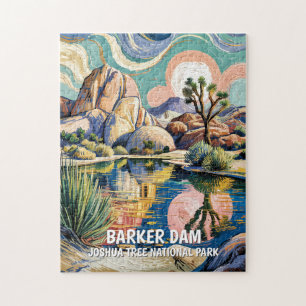 Custom Text Joshua Tree Dam Colorful Mountain Lake Jigsaw Puzzle