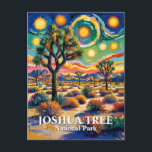 Custom Text Joshua Tree Van Gogh Colorful Desert Postcard<br><div class="desc">Experience the surreal beauty of Joshua Tree National Park reimagined in the expressive brushstrokes of Vincent van Gogh. Inspired by the swirling energy of Starry Night, this luminous desert scene captures the park’s iconic Joshua trees, glowing cacti, and rugged California mountains beneath a vivid starlit sky. The rich impressionist oil...</div>