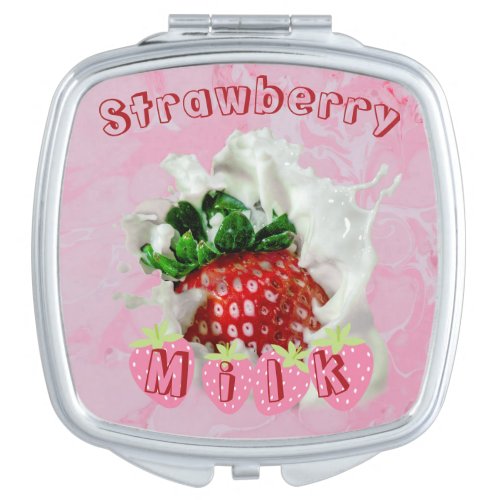Custom Text Kawaii Strawberry Tropical Food Themed Compact Mirror