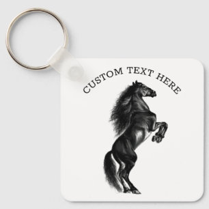 Custom Text Keychain Gift Upright Black Wild Horse