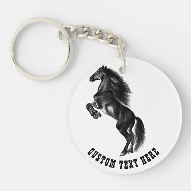 Custom Text Keychain with Upright Black Horse (Front)