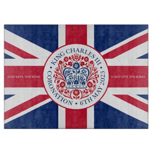Custom Text King Charles Coronation Logo UK Flag Cutting Board