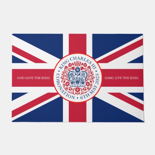 Custom Text King Charles Coronation Logo UK Flag Doormat