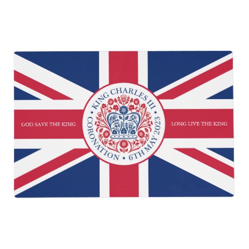 Custom Text King Charles Coronation Logo UK Flag Placemat