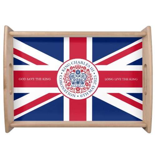 Custom Text King Charles Coronation Logo UK Flag Serving Tray