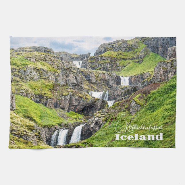 Custom Text Klifbrekkufossar, Iceland Kitchen Towel (Horizontal)
