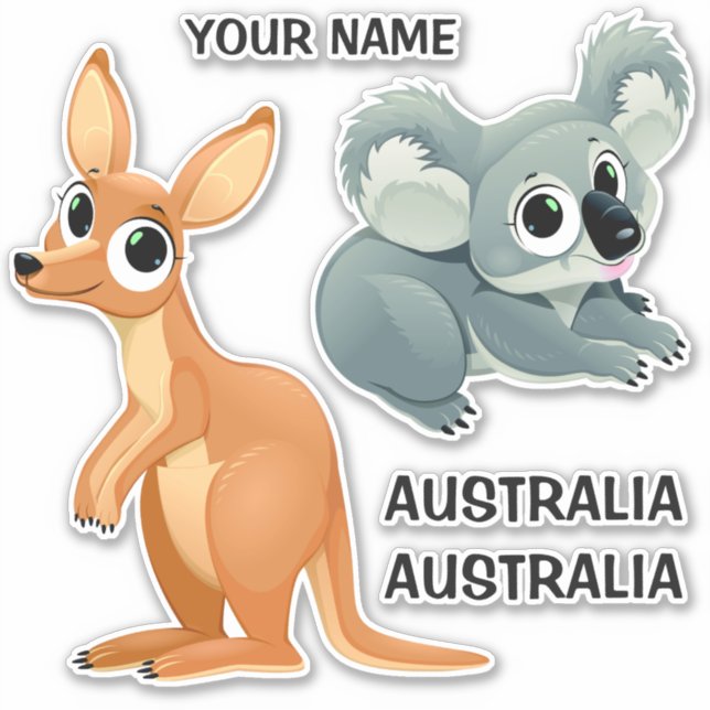 Custom text Koala & Kangaroo stickers (Front)