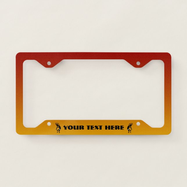 Custom Text Kokopelli Ombre Sunset License Plate Frame (Front)
