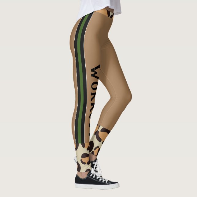 Custom text l Animal background l Workout Brown Leggings (Right)