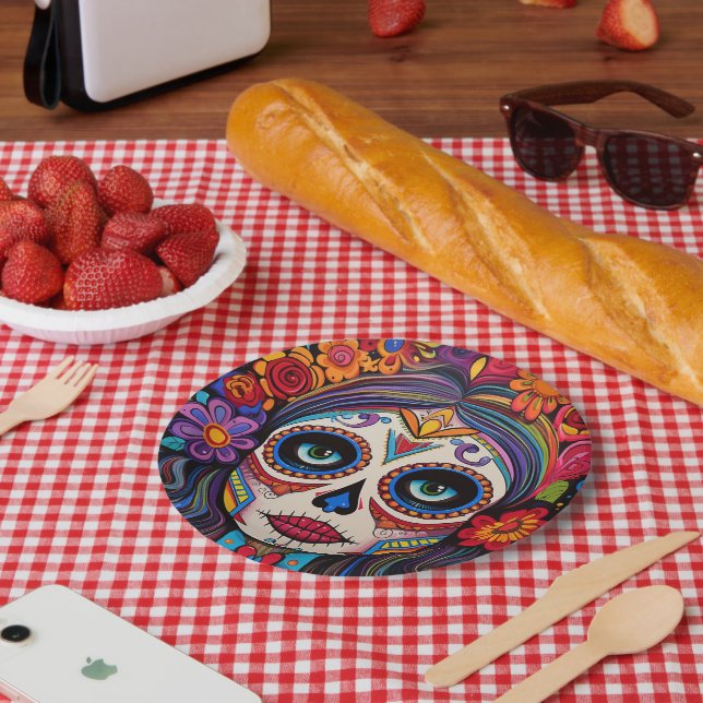 Custom text 💀 La Calavera Catrina Paper Plates (Picnic)