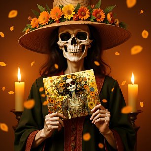 Custom text 💀  La Calavera Catrina with flowers Postcard