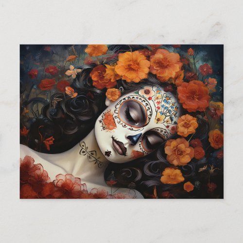 Custom text   La Calavera Catrina with roses Postcard