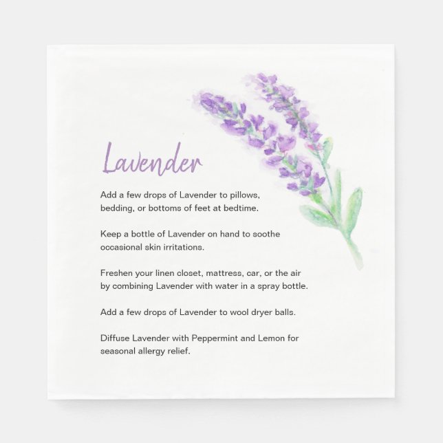Custom Text Lavender Watercolor Essential Oils Napkins (Front)