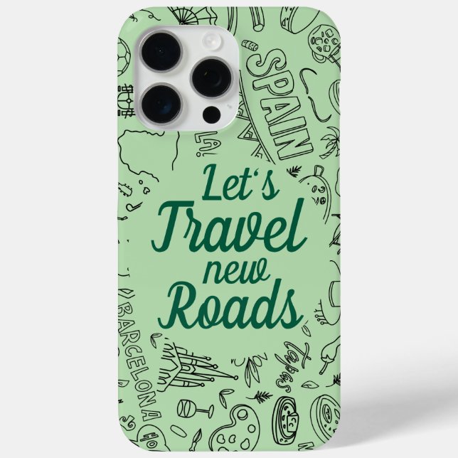 Custom Text Let's Travel Travelling Icon Green Case-Mate iPhone Case (Back)