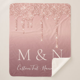 Custom Text Letter Rose Gold Couple Sherpa Blanket